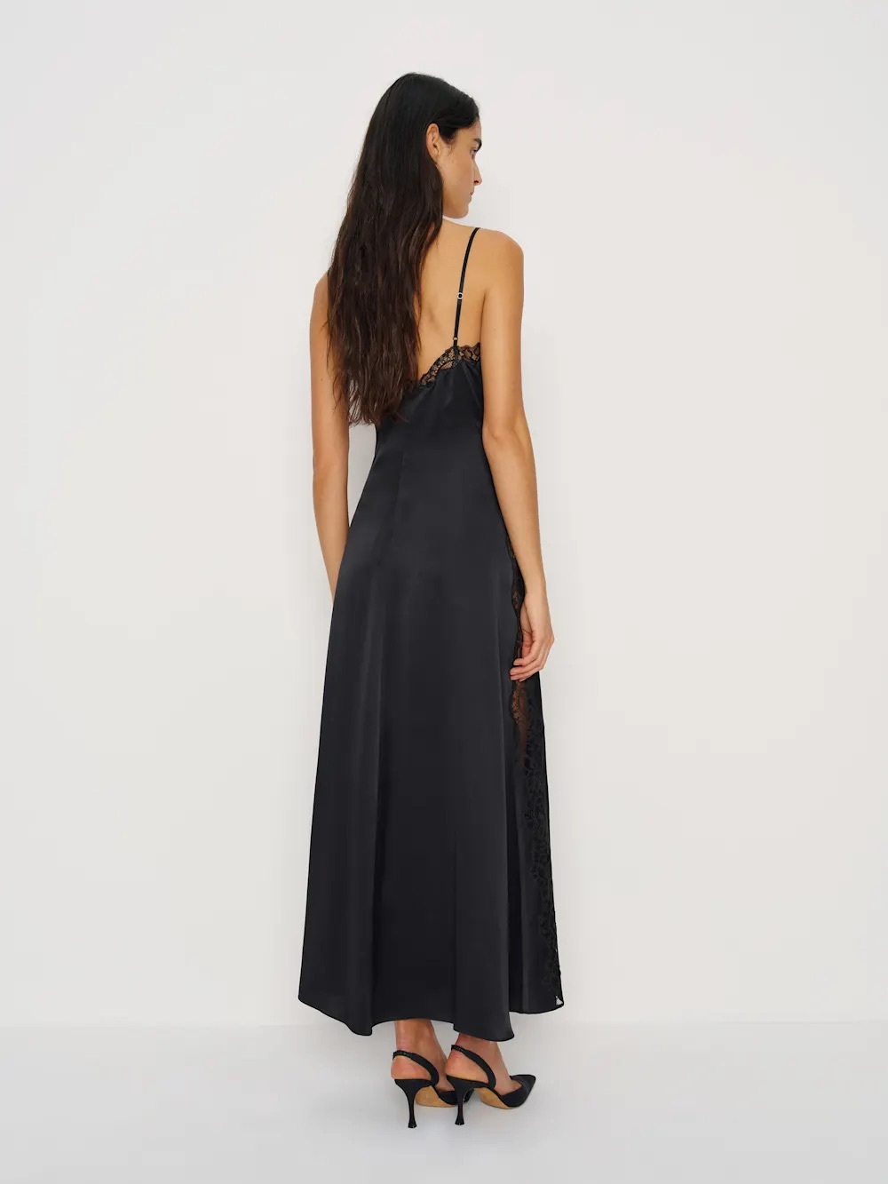 NEW NWT Reformation Ericka Silk Dress | Strappy Lace Black | Size 4 - Picture 4 of 14